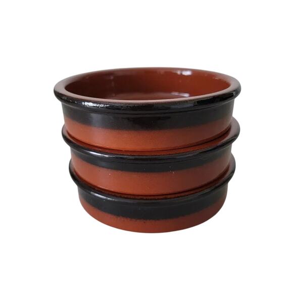 Cermer Glossy Caramel Terracotta Ramekins Set of 3 Small Baking Dishes Rustic - Picture 1 of 6